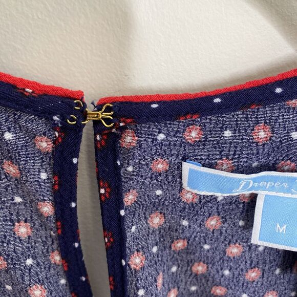 Draper James Self Tie Romper Jumpsuit Medium Navy Blue Red Floral RAW0009 - Picture 10 of 11